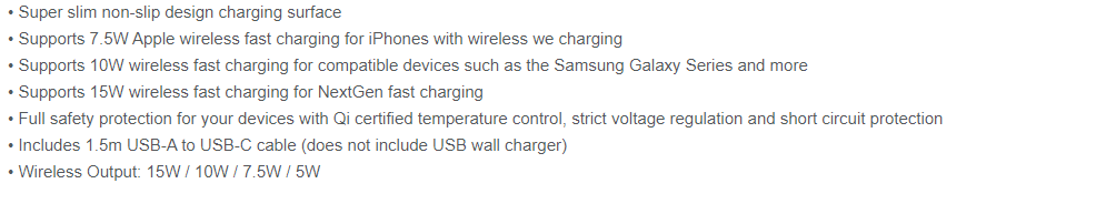 Comsol 15W Wireless Charger Specs