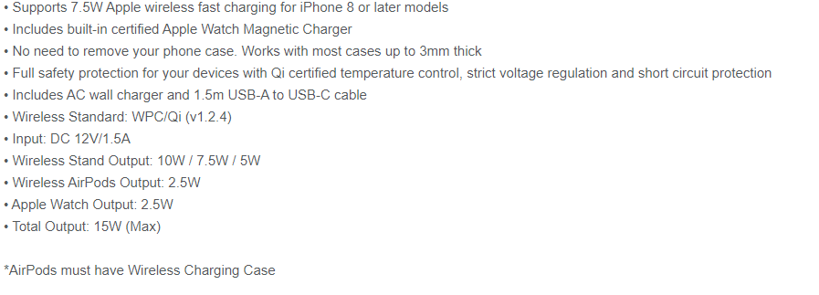 Comsol 3-in-1 Wireless Charger Specs