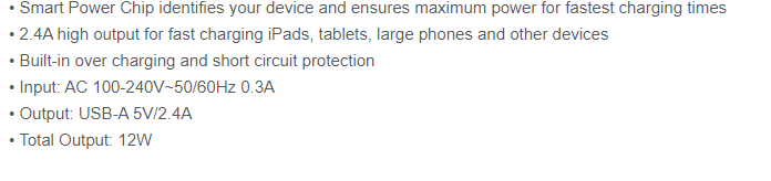 Comsol 12W USB Charger Specs