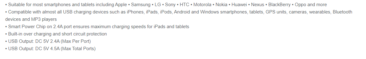 Comsol 4 Port USB Wall Charger Specs