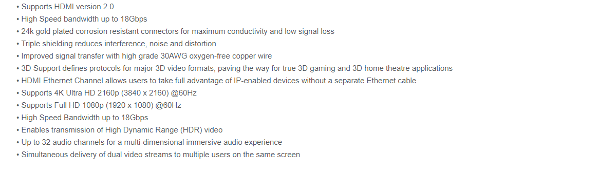 HDMI-015-ST HDMI Cable Specs