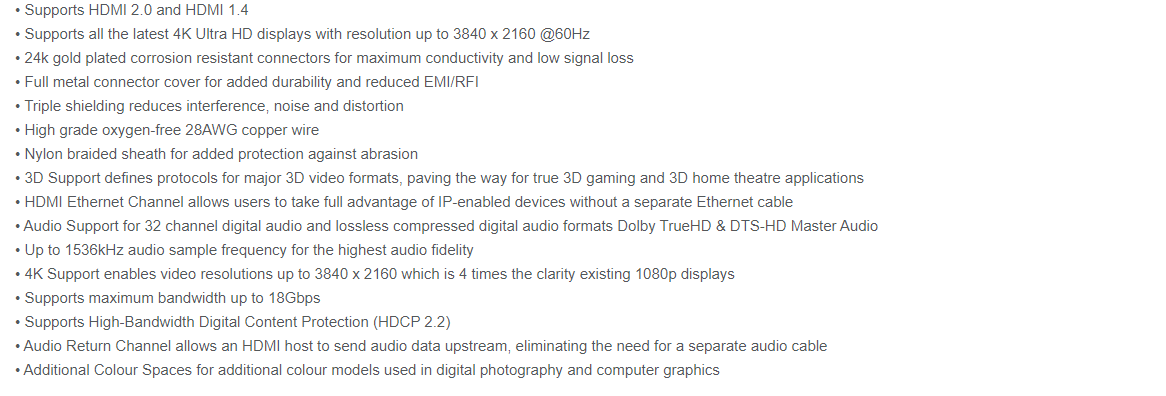 HD-PR-030 HDMI Cable Specs